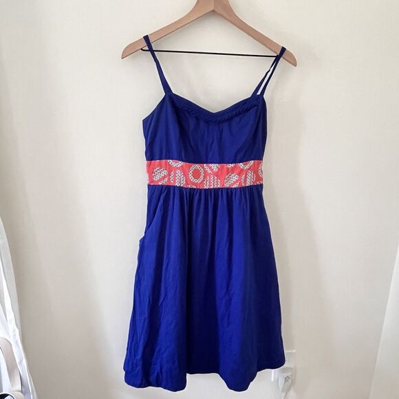 Edme & Esyllte Dresses & Skirts - Anthropologie EDME & ESYLLTE Graphical Dress Blue Orange Bow Back - Size 10